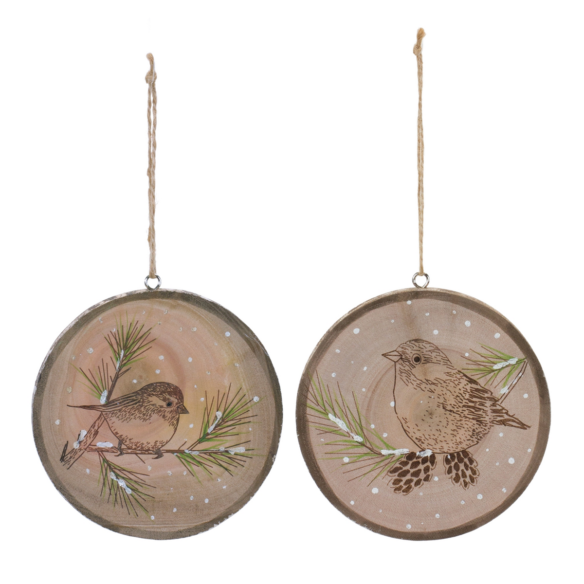 Bird Disc Ornament (Set of 12) 4”H Wood -Ship Only