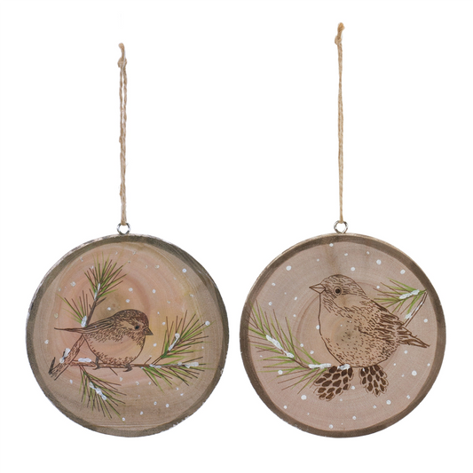 Bird Disc Ornament (Set of 12) 4”H Wood -Ship Only