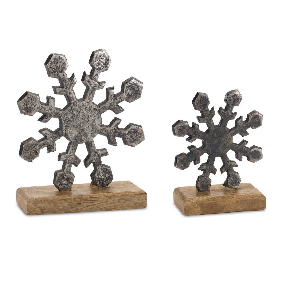 Snowflake On Stand (Set of 6) 5.75"H, 7.75"H Aluminum/Wood -Ship Only