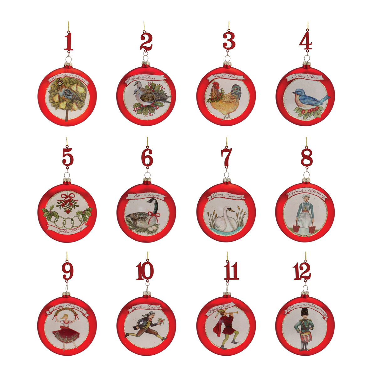 Twelve Days of Christmas Ornament (Set of 12) -Ship Only