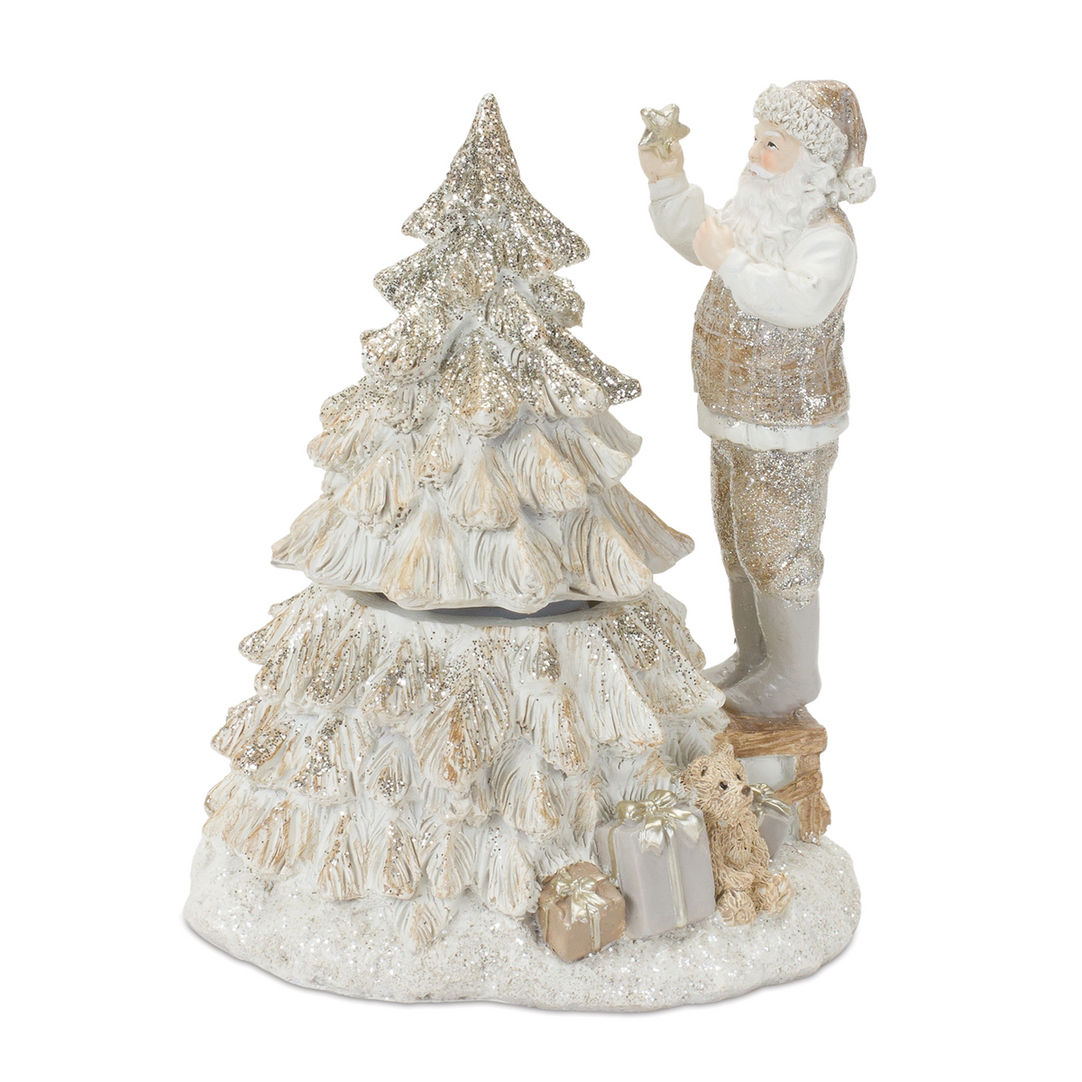 Santa w/Tree (Set of 2) 7”H Resin 3 AAA Batteries, Not Included -Ship Only