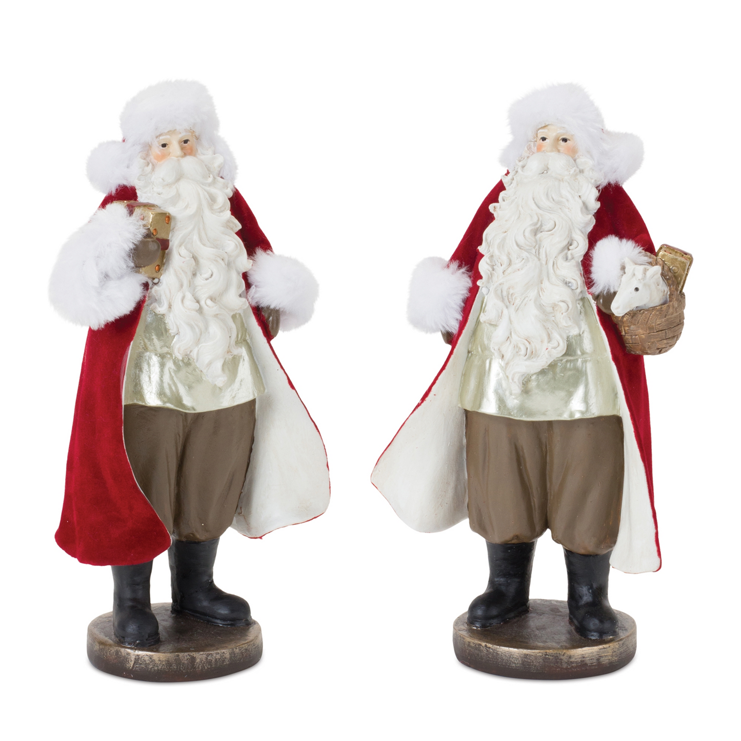 Flocked Santa Figurine with Toy Accents (Set of 2) -Ship Only