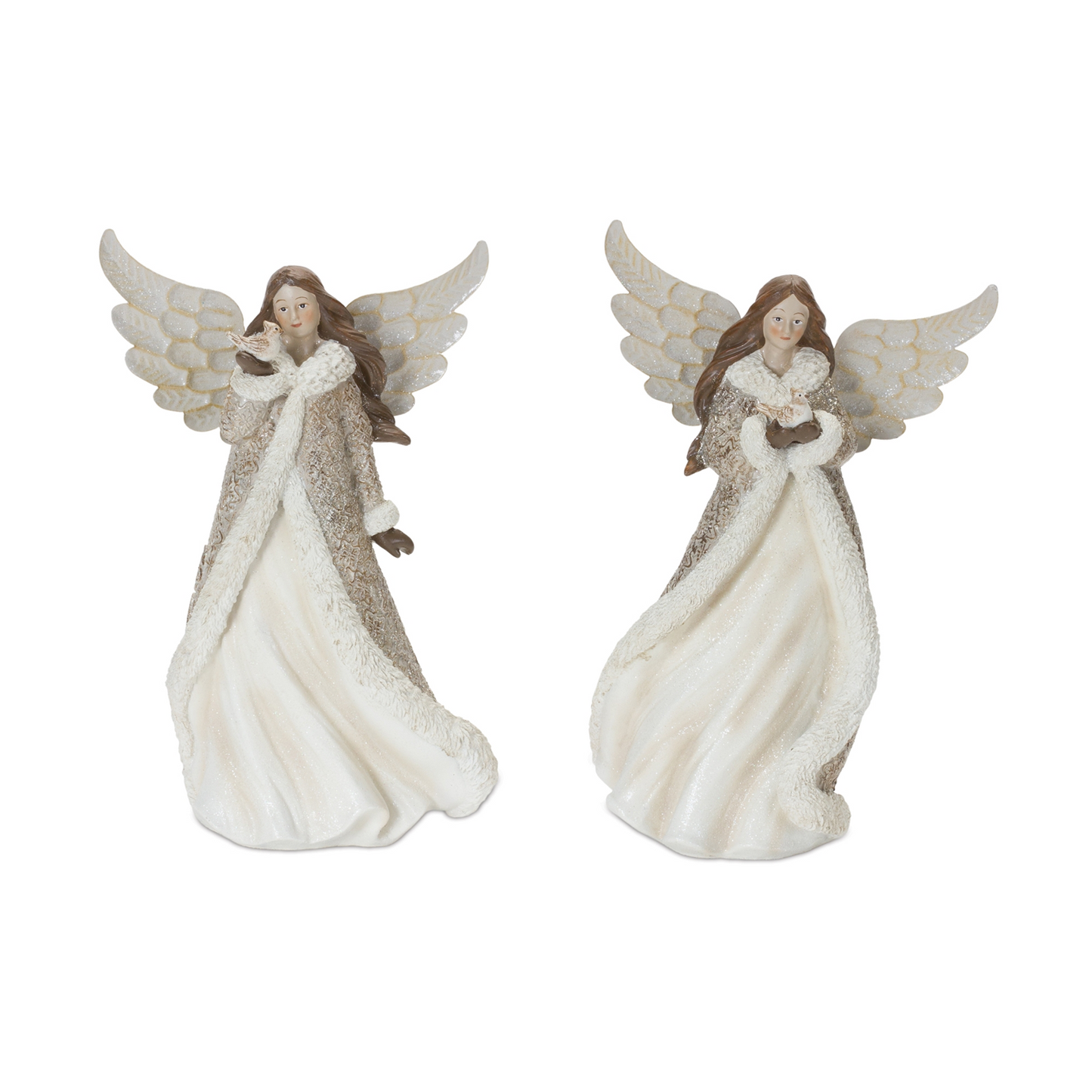 Winter Angel Figurine with Bird Accent (Set of 2) -Ship Only