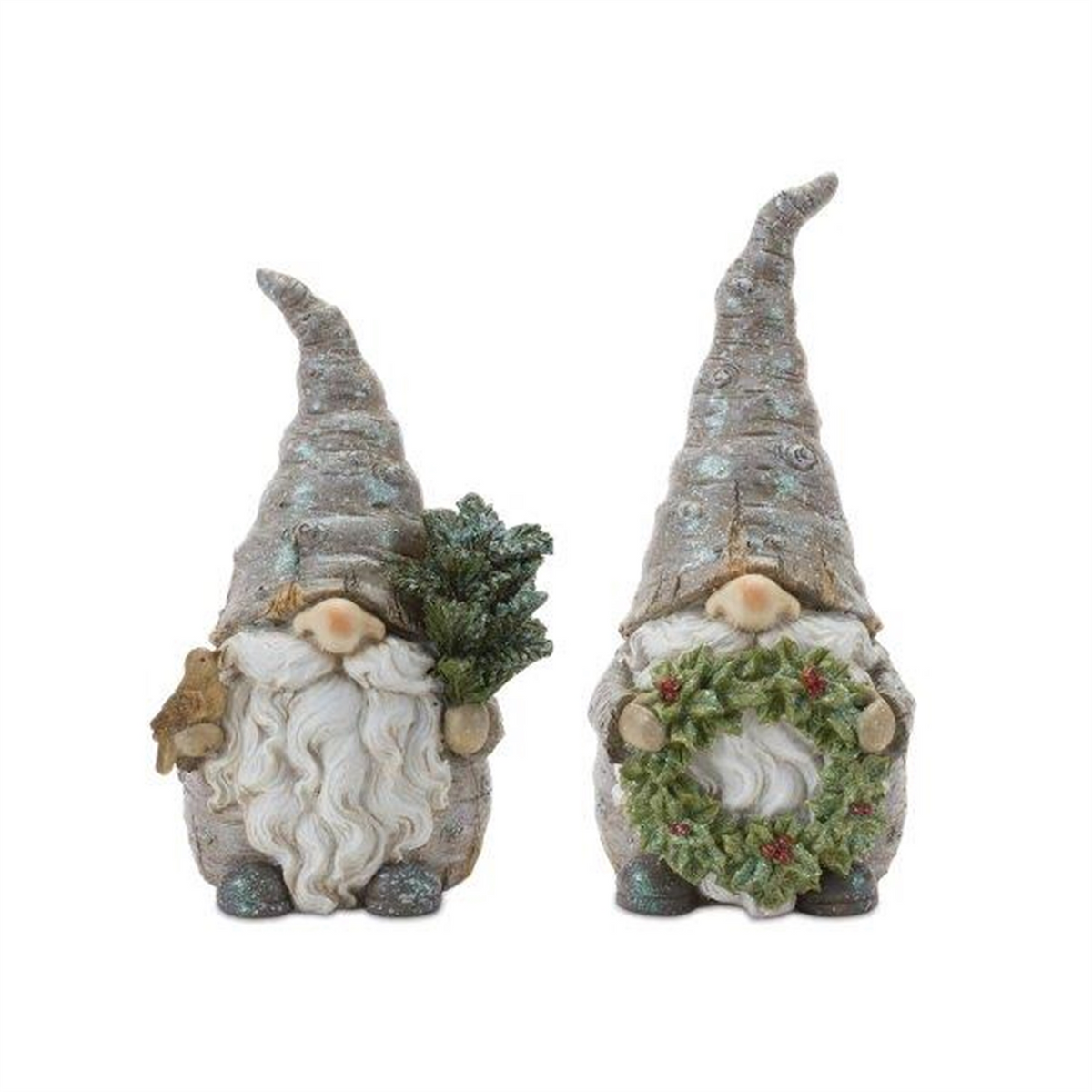 Gnome w/Wreath and Tree (Set of 2) 8.5"H, 9.75"H Resin -Ship Only