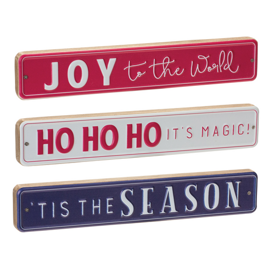 Christmas Sign (Set of 6) 12"L x 2"H MDF/Iron -Ship Only