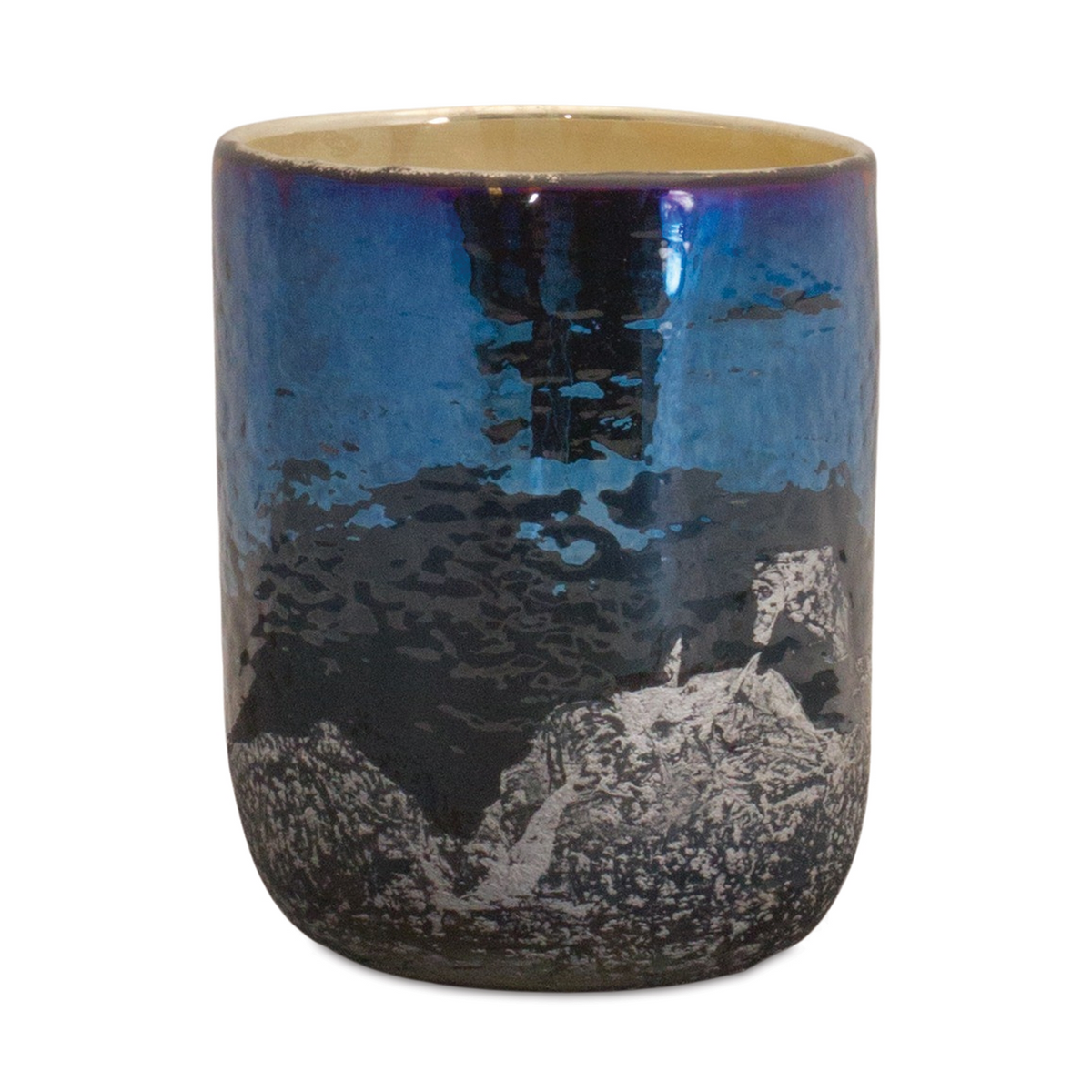 Irredescent Navy Glass Candle Holder -Ship Only