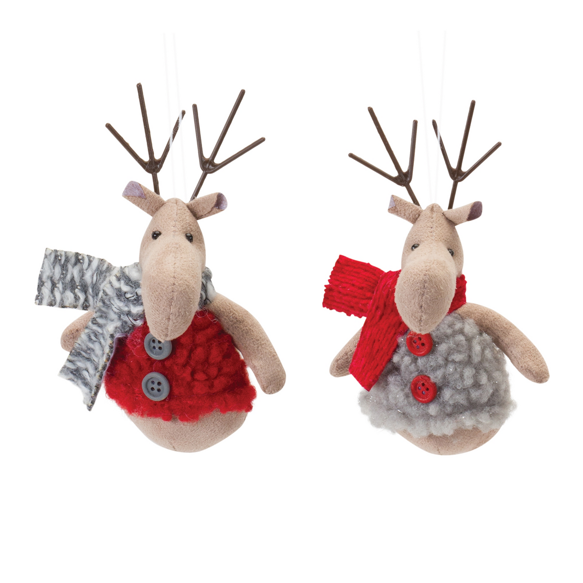 Plush Deer with Sweater Ornament (Set of 12) -Ship Only