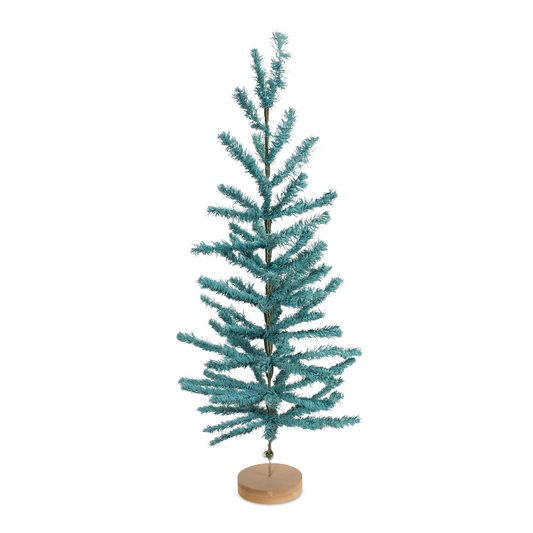 Turquoise Pine Tree with Wood Base (Set of 2) -Ship Only