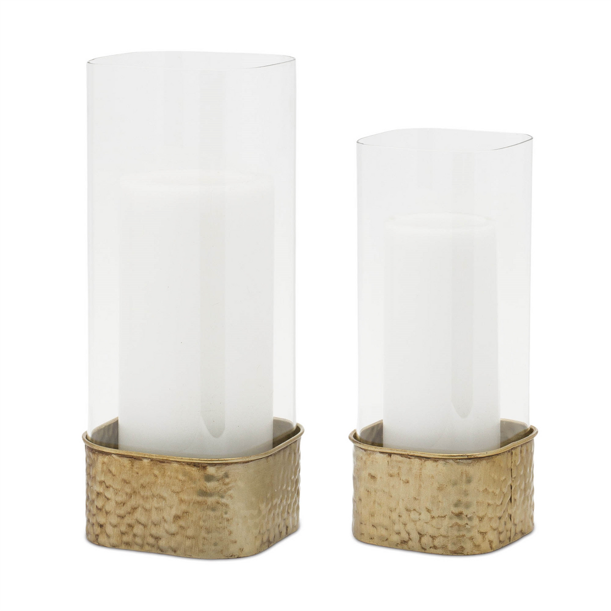 Candle Holder (Set of 2) 4.5"L x 10"H, 5.25"L x 12"H Iron/Glass -Ship Only