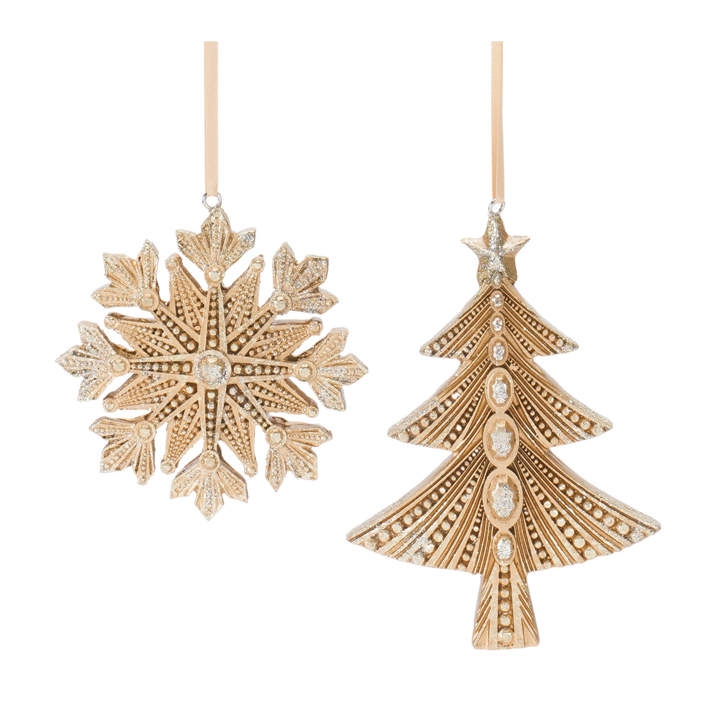 Tree and Snowflake Ornament (Set of 12) 3.25"H, 5"H Resin -Ship Only