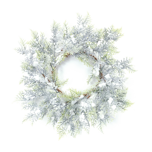 Flocked Cedar Wreath 15"D -Ship Only