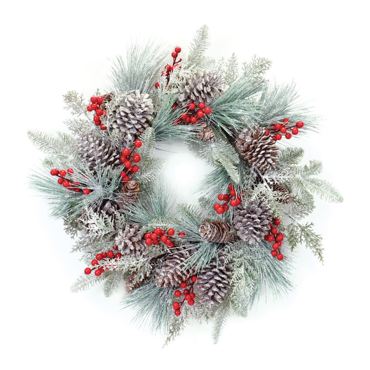 Pine/Berry/Cone Wreath 27”D Plastic -Ship Only