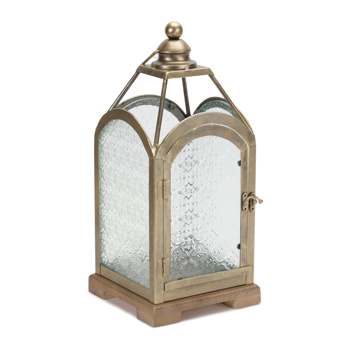Lantern 16”H Iron/Wood/Glass -Ship Only