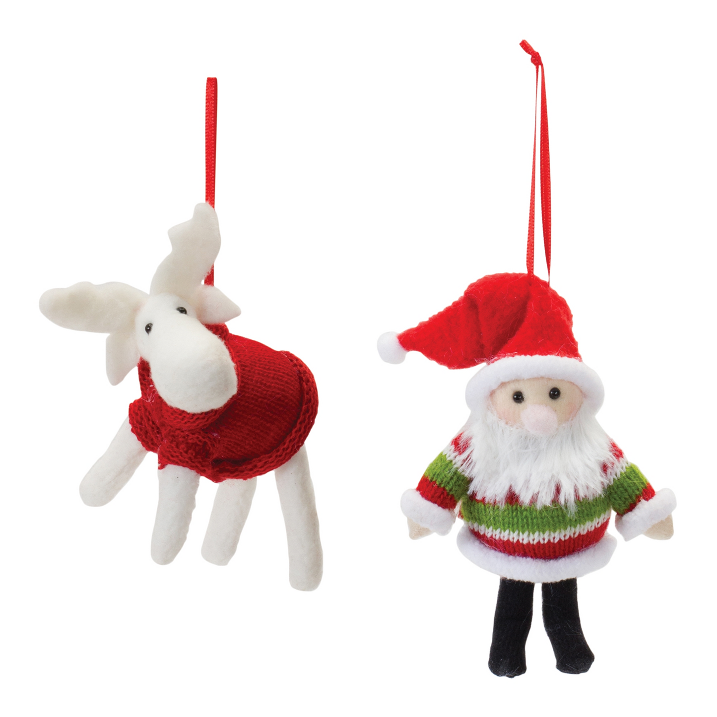 Plush Santa and Moose Ornament (Set of 12) -Ship Only