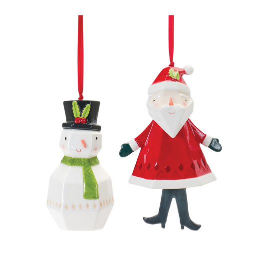 Whimsical Santa and Snowman Ornament (Set of 6) -Ship Only