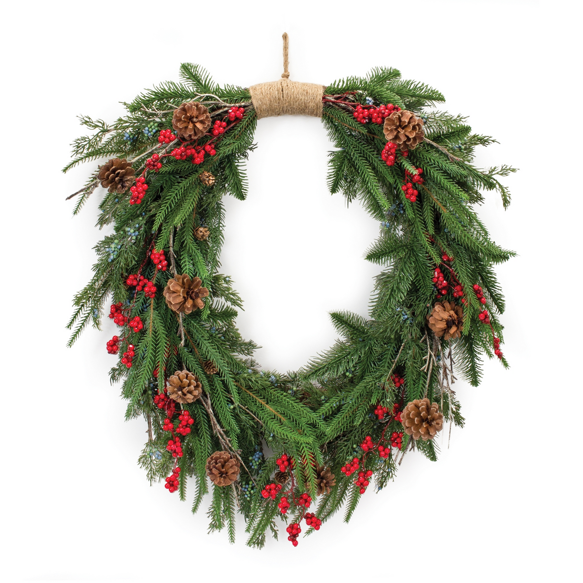 Pine and Berry Wreath 30”H Plastic -Ship Only