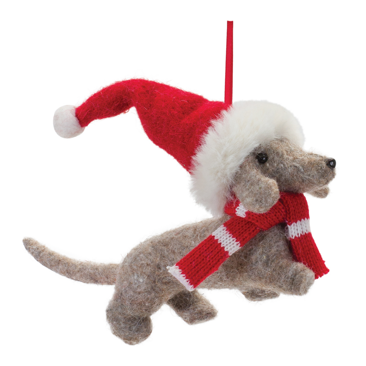 Dog w/Santa Hat (Set of 12) 8"L x 4.5"H Fabric -Ship Only