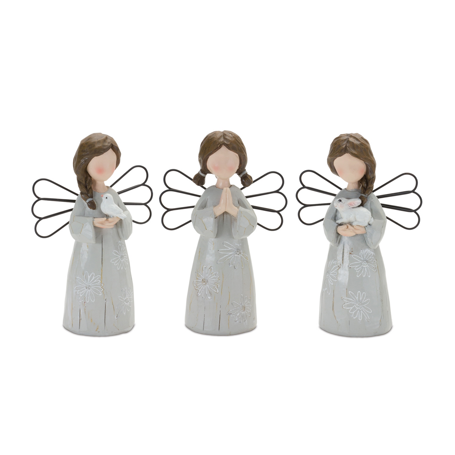 Floral Etched Angel Figurine (Set of 3) -Ship Only