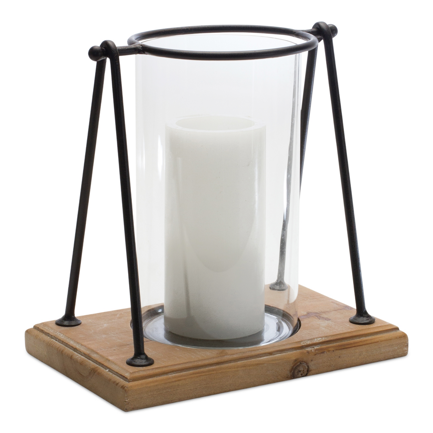 Modern Framed Candle Holder with Wood Base (Set of 2) -Ship Only