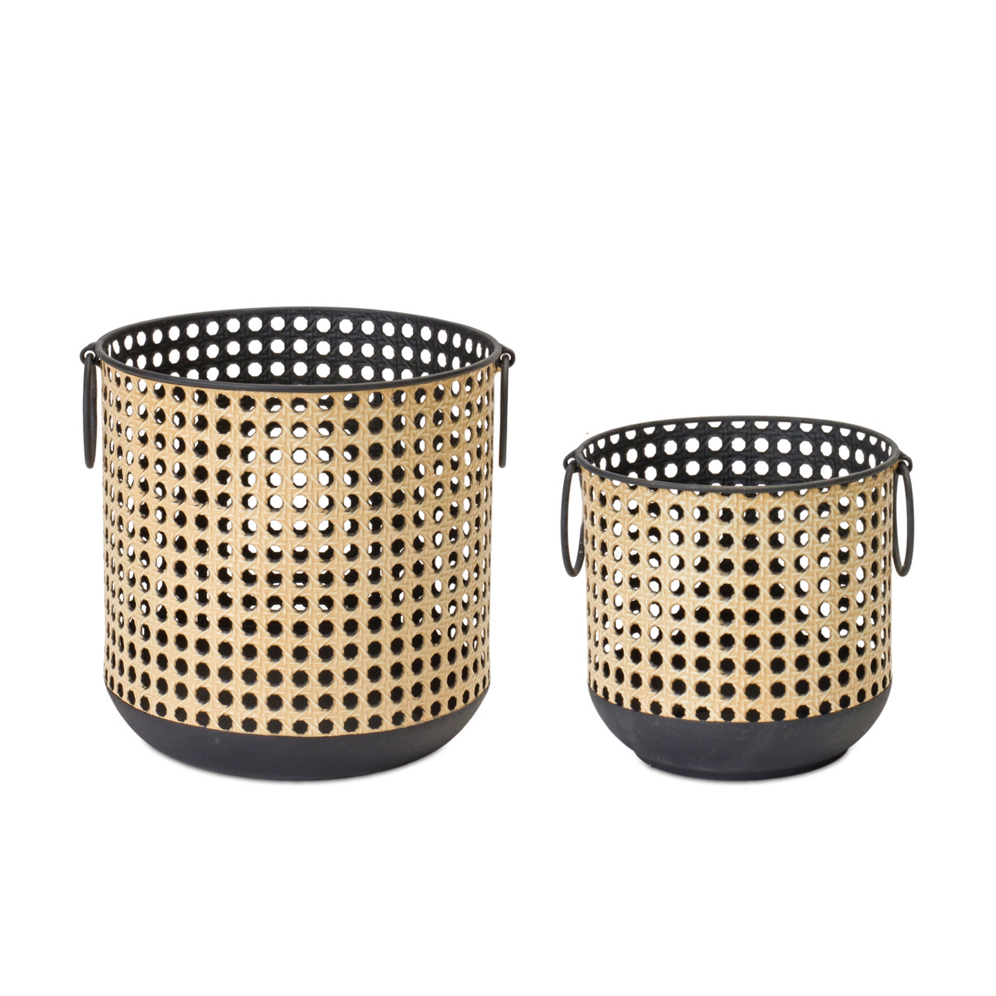 Punched Metal Candle Holder with Rattan Design (Set of 2) -Ship Only