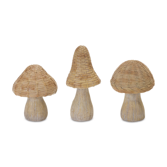 Wicker Mushroom Decor (Set of 3) -Ship Only
