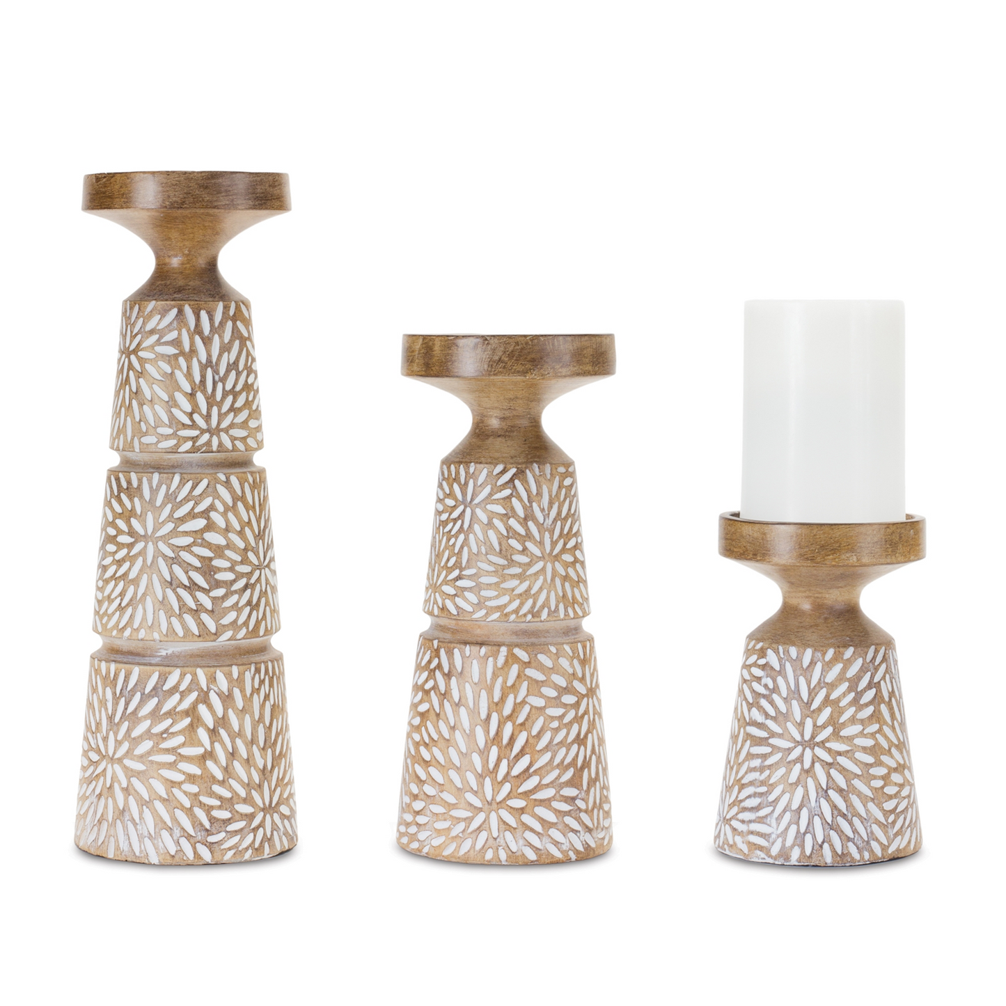 Etched Candle Holder with Wood Grain Design (Set of 3) -Ship Only