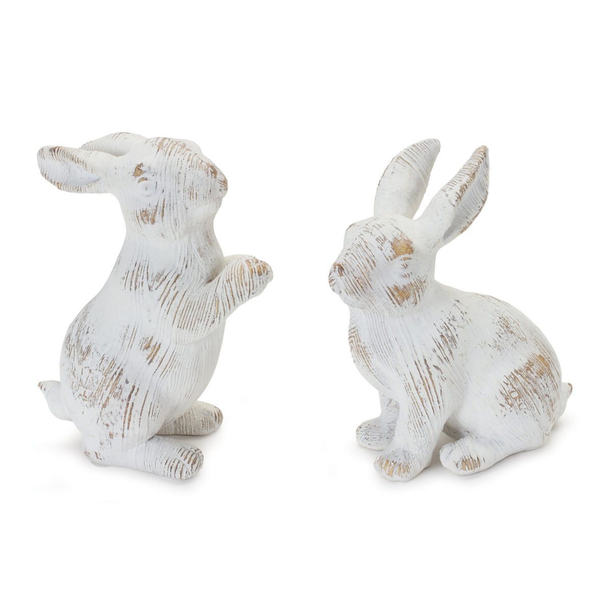 White Washed Rabbit Figurine (Set of 2) -Ship Only