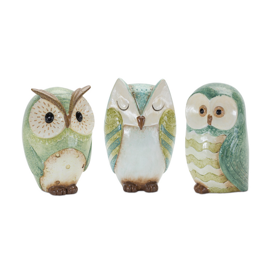Terra Cotta Owl Figurine (Set of 3) -Ship Only