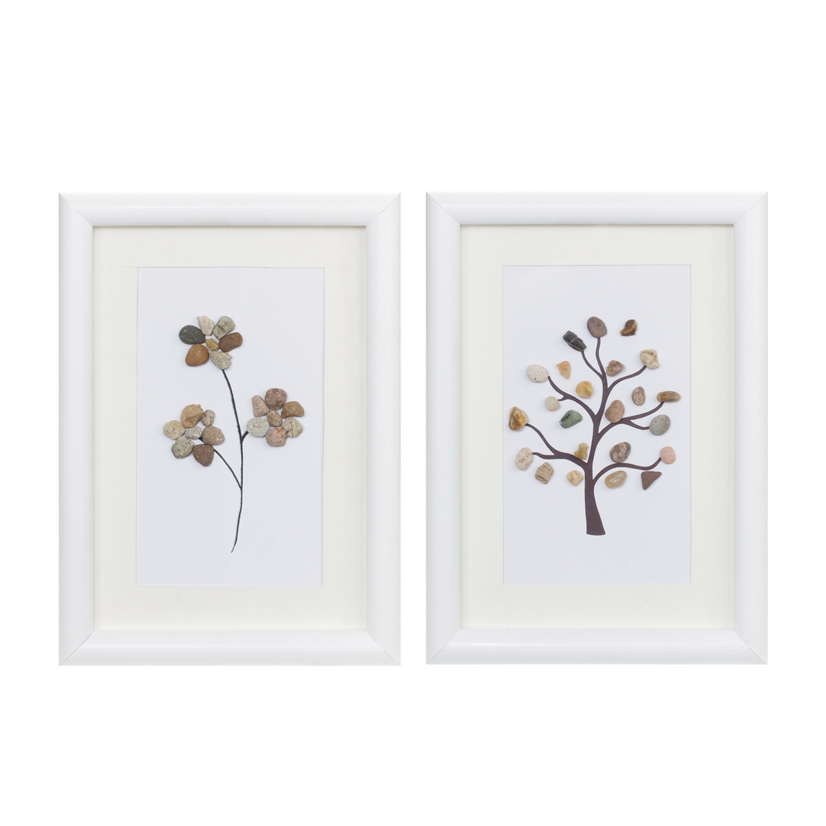 Framed Tree and Floral Pebble Art (Set of 2) -Ship Only
