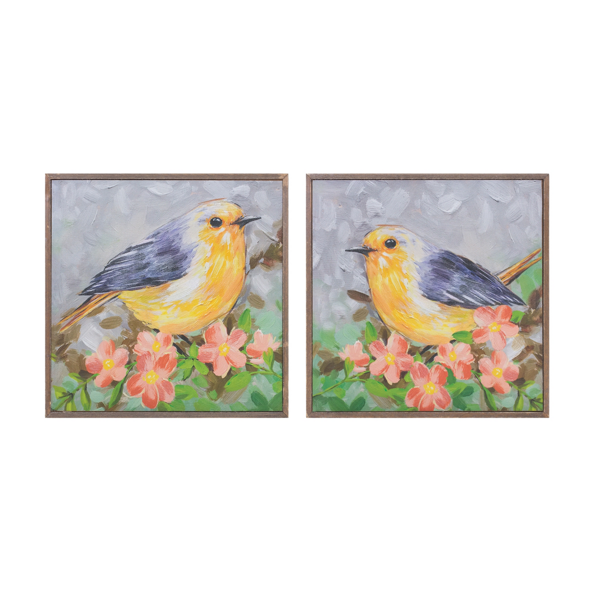 Bird Block (Set of 4) 10”SQ Wood/Canvas -Ship Only