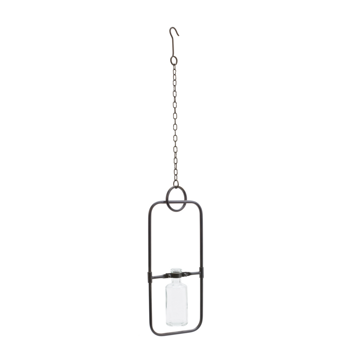 Hanging Bottle Vase in Metal Frame (Set of 2) -Ship Only