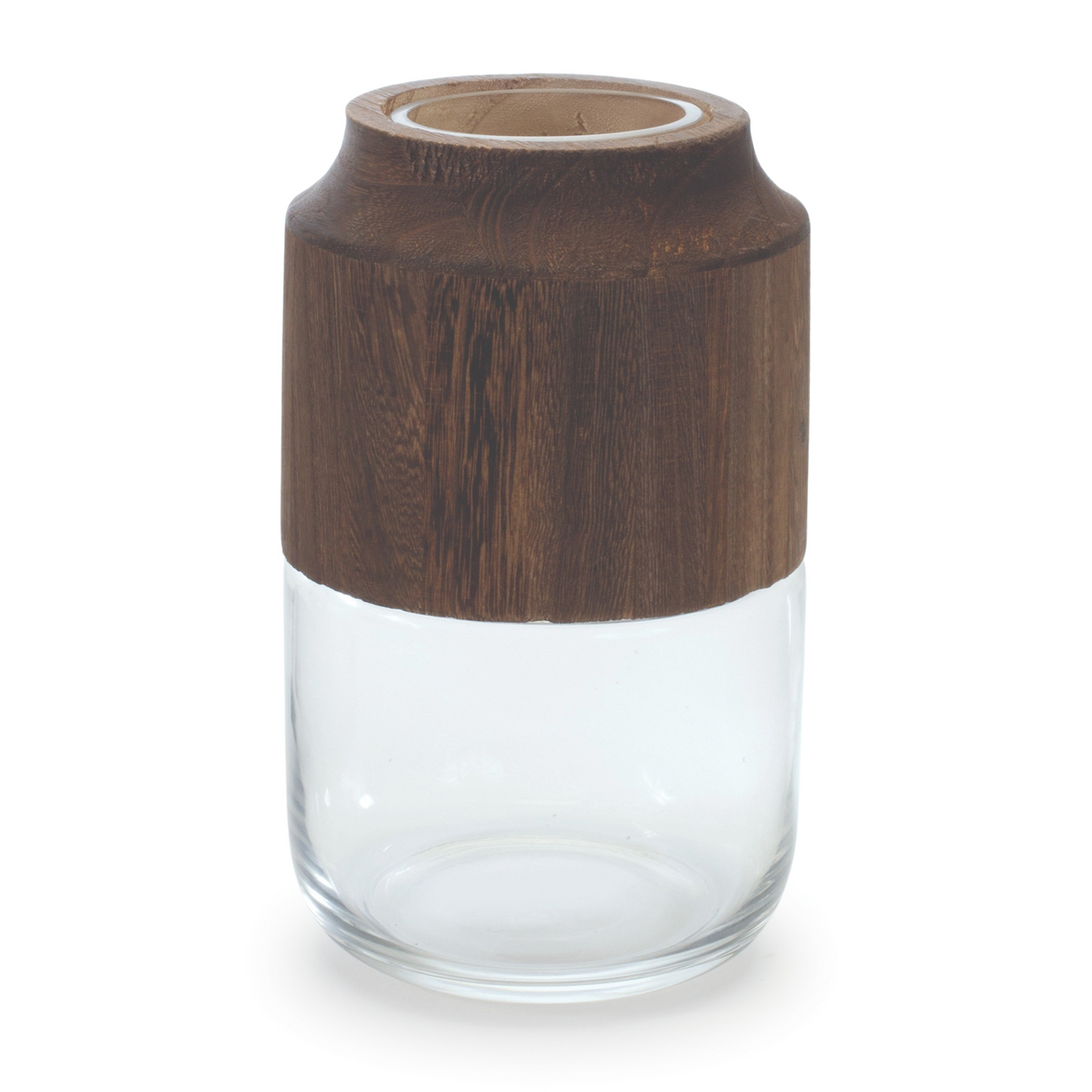 Glass Vase with Wood Accent 9"H -Ship Only