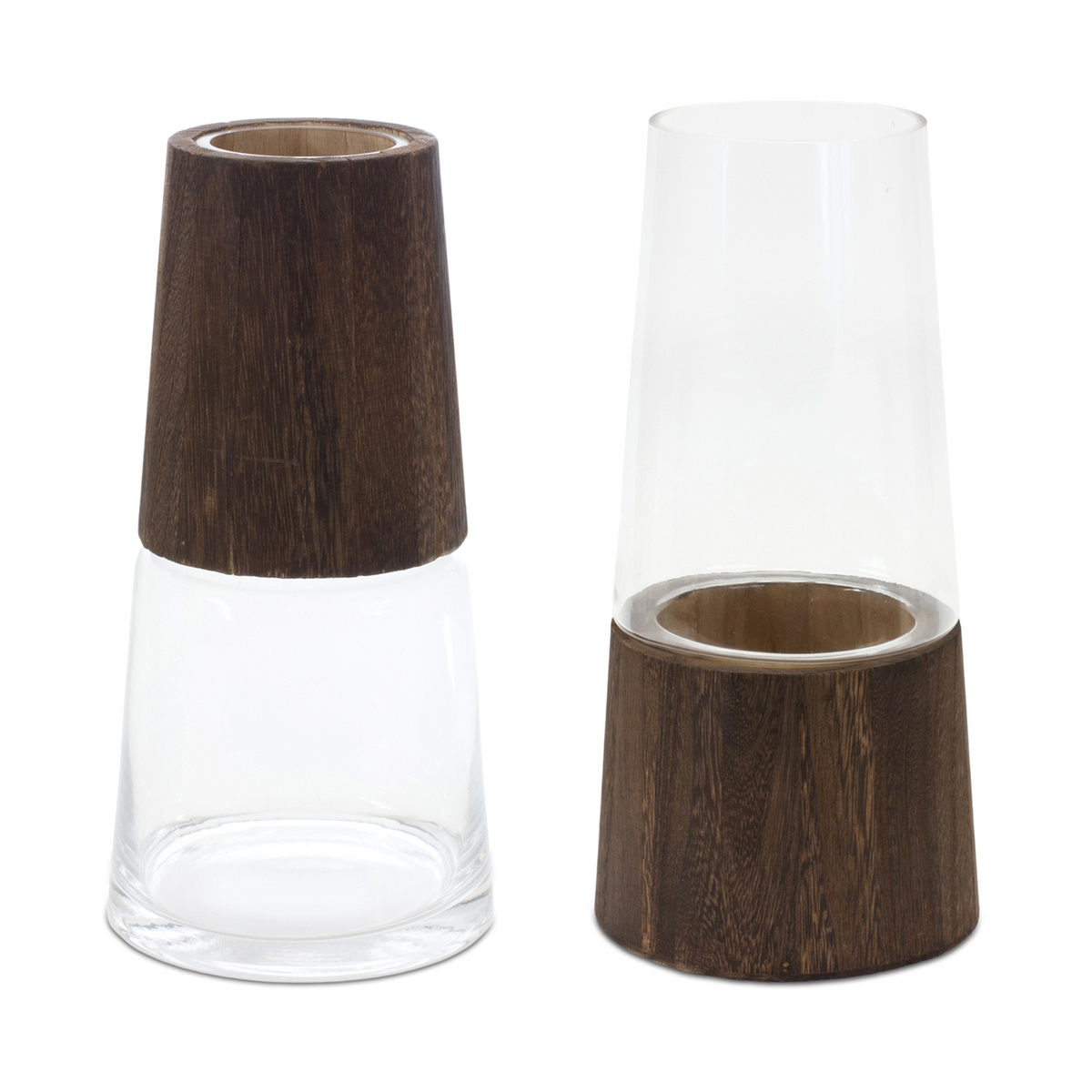 Tapered Glass Vase with Wood Accent (Set of 2) -Ship Only