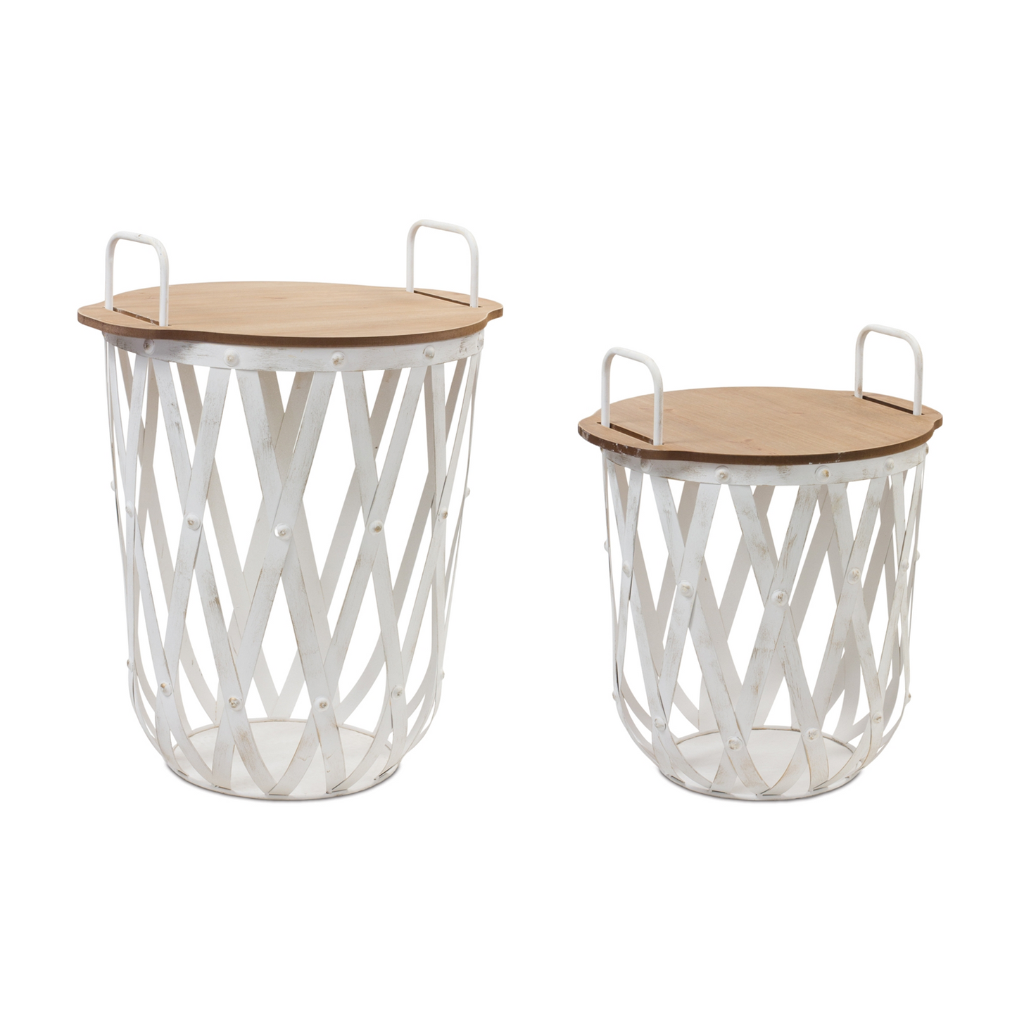 Metal and Wood Side Basket Tables (Set of 2) -Ship Only