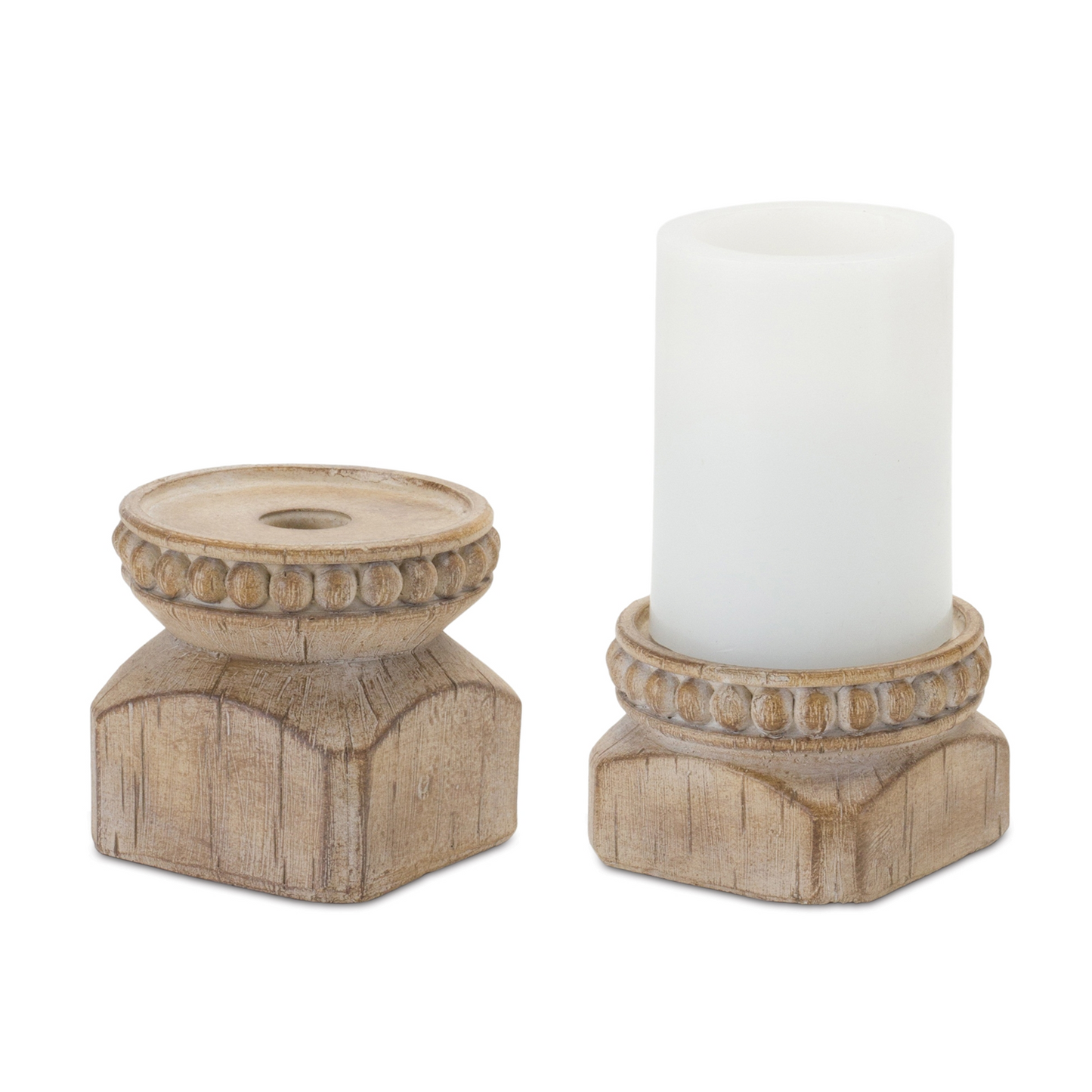 Beaded Wood Design Candle Holder (Set of 4) -Ship Only