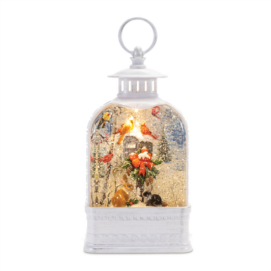 LED Snow Globe Lantern with Woodland Animals 9.75"H -Ship Only