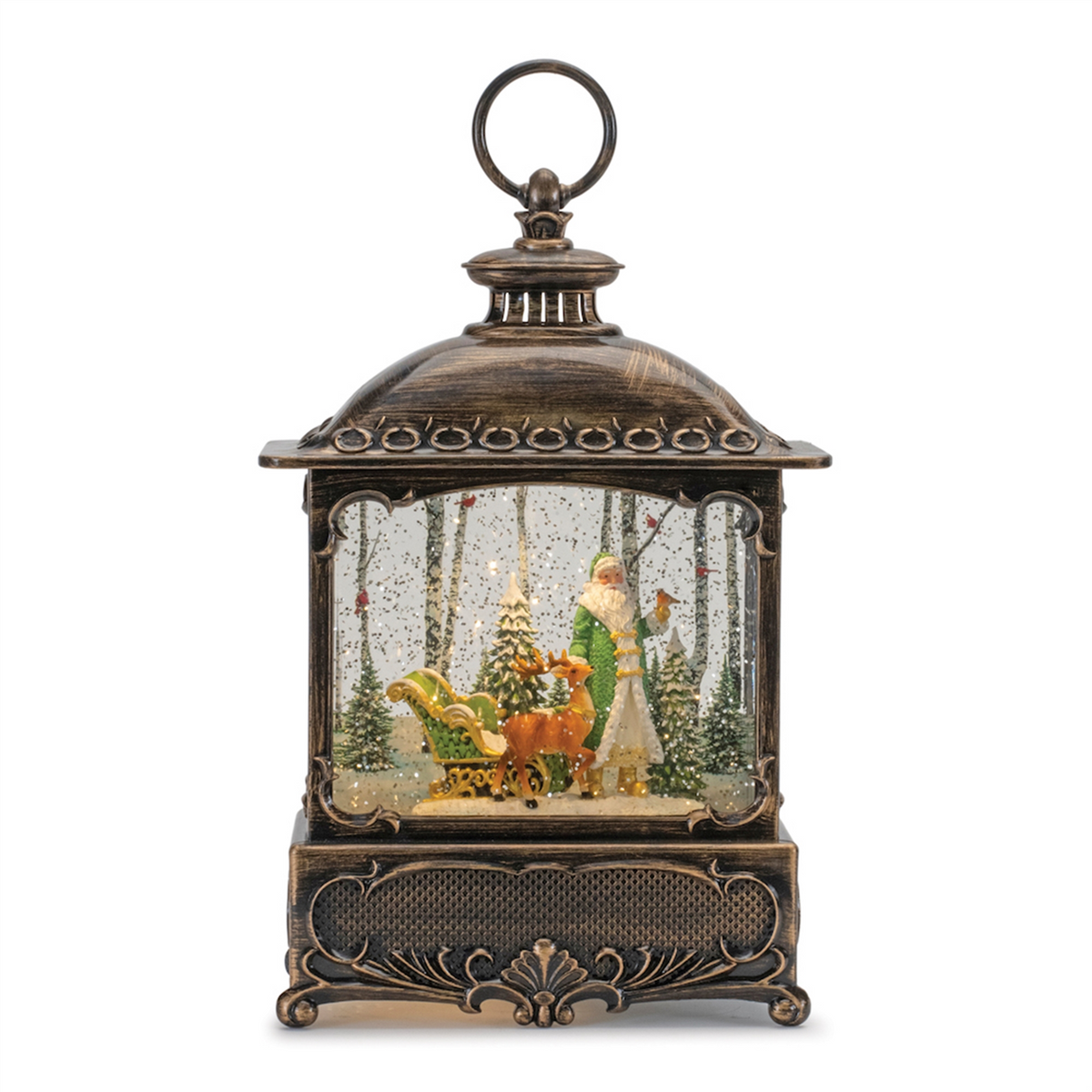 LED Snow Globe Lantern with Santa and Woodland Animals 10.5"H -Ship Only