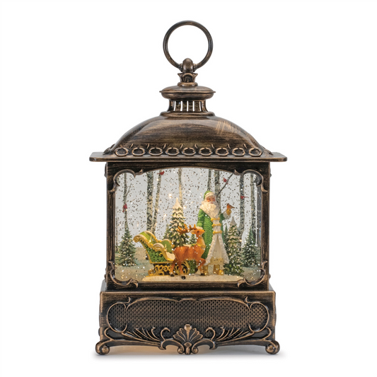 LED Snow Globe Lantern with Santa and Woodland Animals 10.5"H -Ship Only