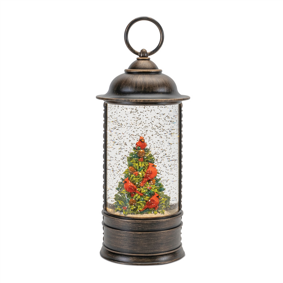 LED Snow Globe w/Cardinals and Holly Tree 9.75”H Plastic 3 AA Batteries Not Included/USB Cord Includ -Ship Only