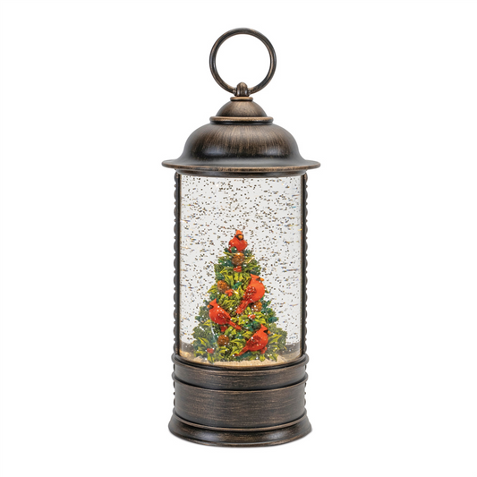 LED Snow Globe w/Cardinals and Holly Tree 9.75”H Plastic 3 AA Batteries Not Included/USB Cord Includ -Ship Only
