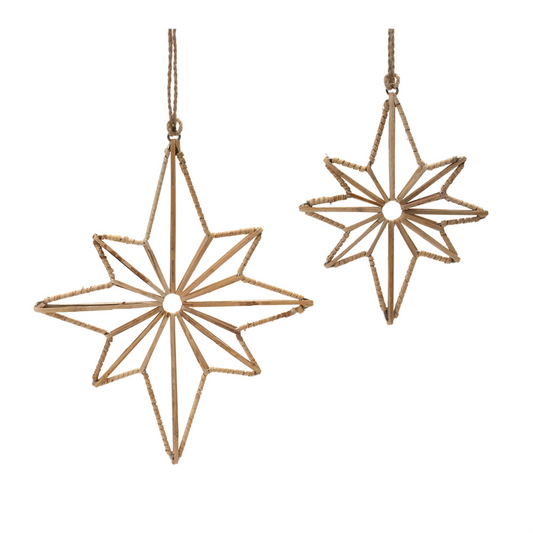 Star Ornament (Set of 12) 6"H, 8"H Iron/Rattan -Ship Only