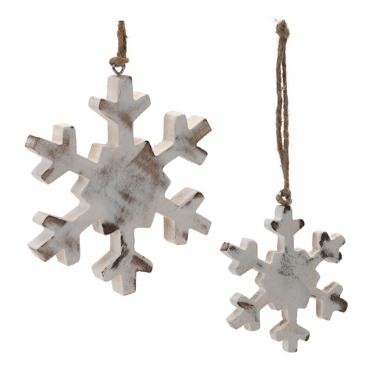 White Washed Wood Snowflake Ornament (Set of 12) -Ship Only