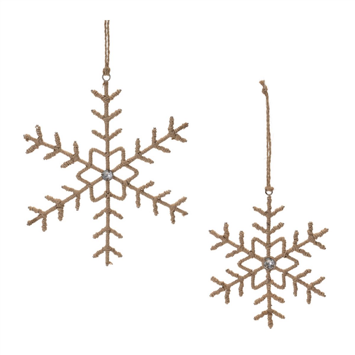 Jute Wrapped Metal Snowflake Oranment (Set of 12) -Ship Only