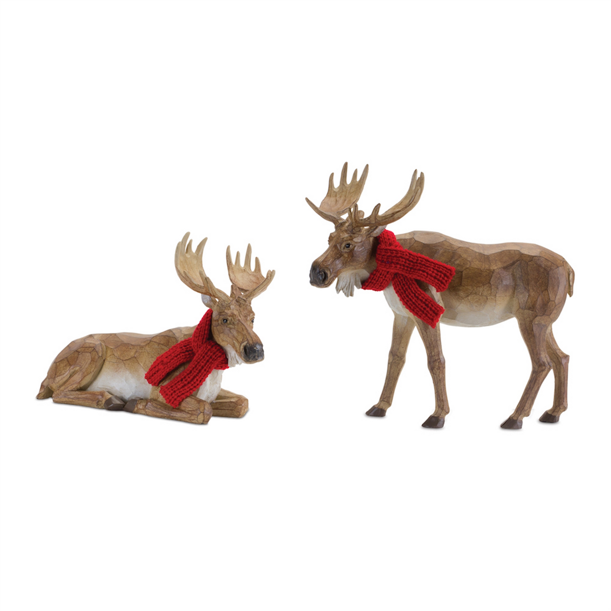 Carved Winter Moose with Scarf (Set of 2) -Ship Only