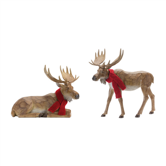 Carved Winter Moose with Scarf (Set of 2) -Ship Only