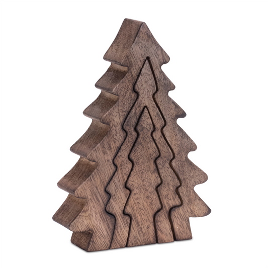Triple Tree Puzzle (Set of 2) 8.5”H Wood -Ship Only