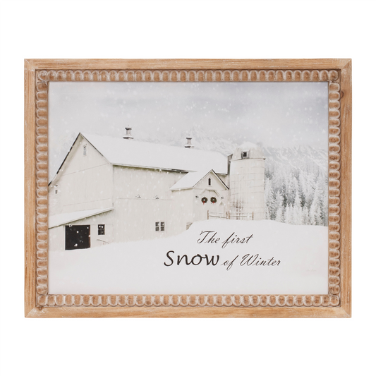 Framed First Snow Barn Print 18"L -Ship Only