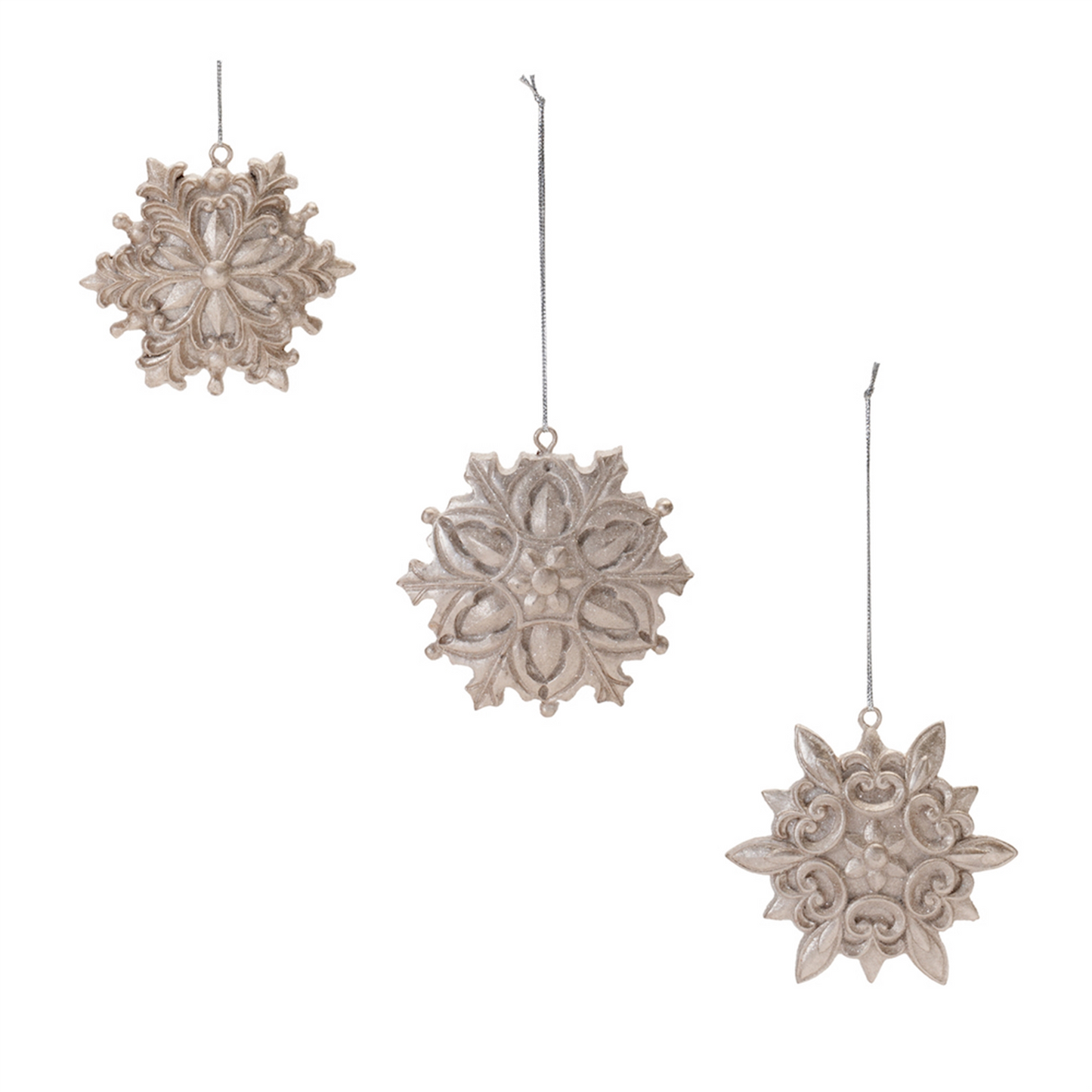 Ornate Champagne Snowflake Ornament (Set of 12) -Ship Only