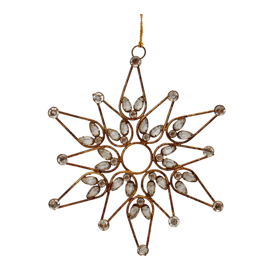 Snowflake Ornament (Set of 4) 9.5”H Iron/Beads -Ship Only