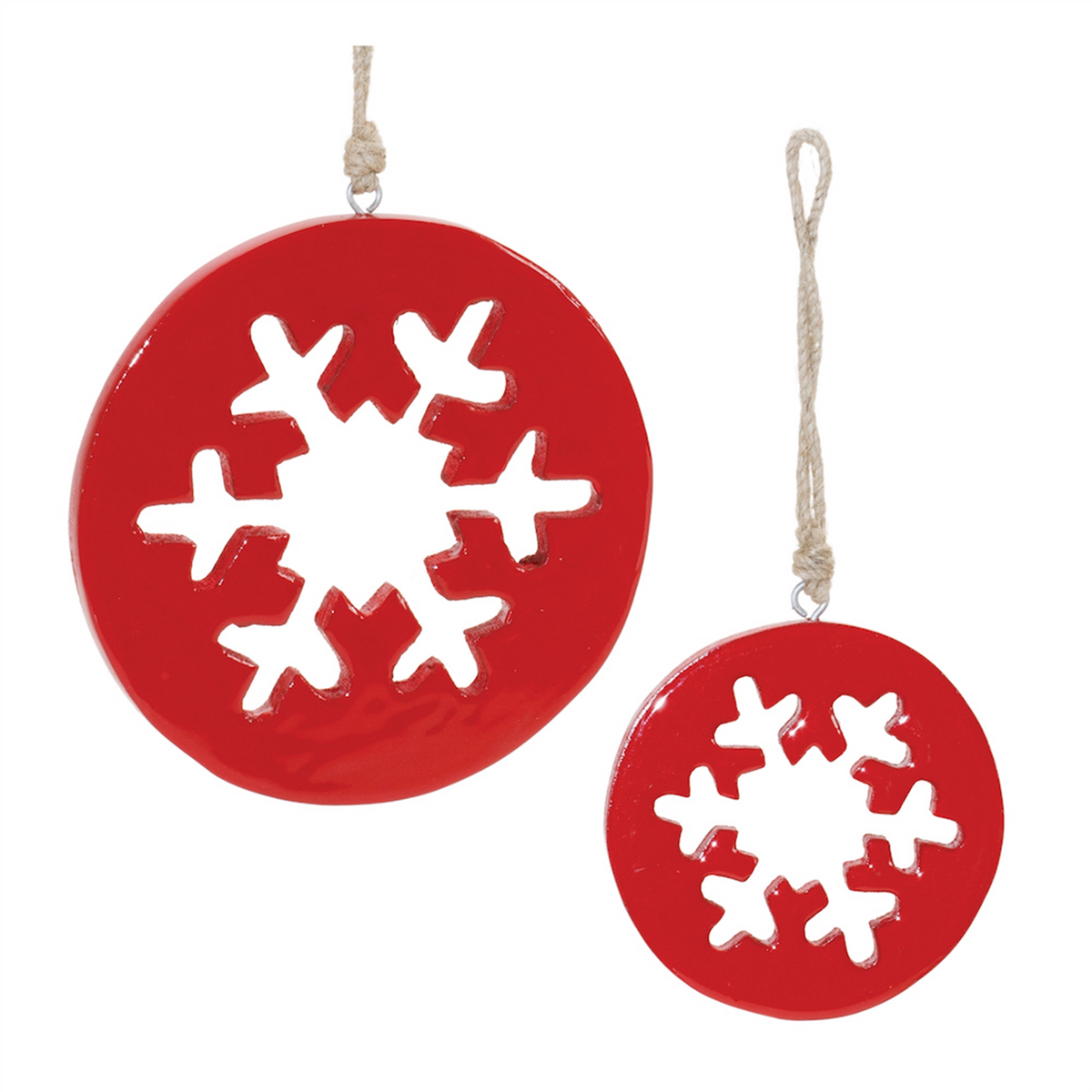Red Wood Snowflake Cut-Out Ornament (Set of 12) -Ship Only